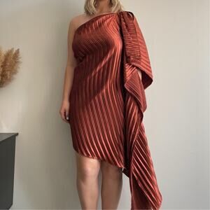 Anthropologie Guapa Bronze One Shoulder Mini Dress